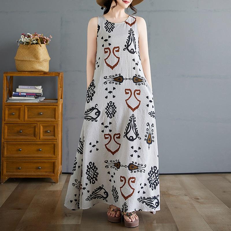 Sleeveless Plus Size Cotton Vintage Floral New In Dresses for Women Casual Loose Long Summer Dress