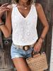 Embroidered V-neck Lace Strap Tank Top with Cutouts - 2023 European and American Style Women's Fashion.
