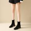 Autumn New Fashion Boots Women's Shoes Winter Medium Heel Thick Heel Square Head Suede Rear Zipper High Heel Short Boots