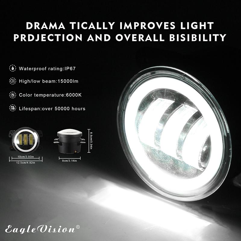 4x4 Round Led Headlights Fog Lights 30W 6000K White Halo Ring Off Road Fog Lamp For Jeep Wrangler JK TJ Grand Cherokee