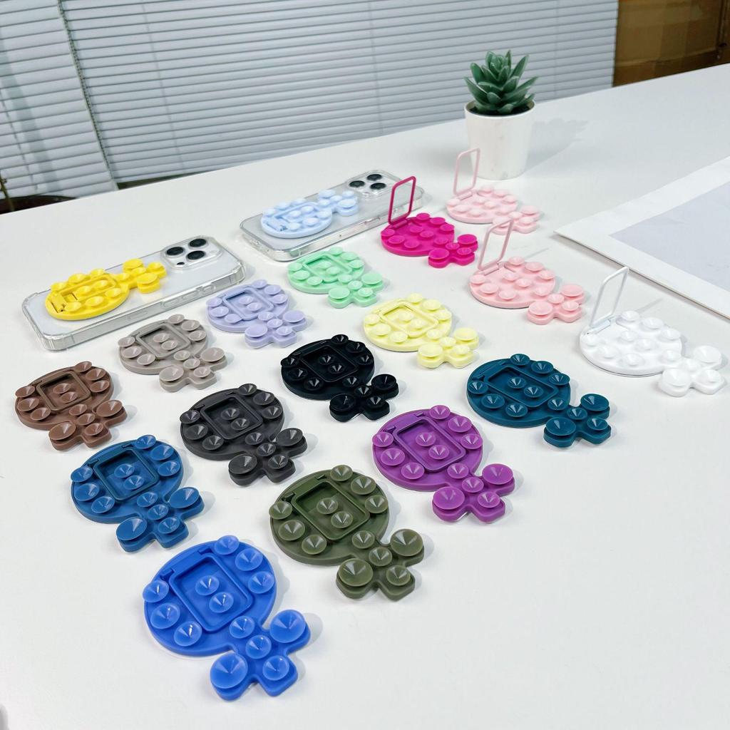 Magnetic Liquid Silicone Phone Case with Adhesive Metal Ring and Retractable Suction Cup Stand