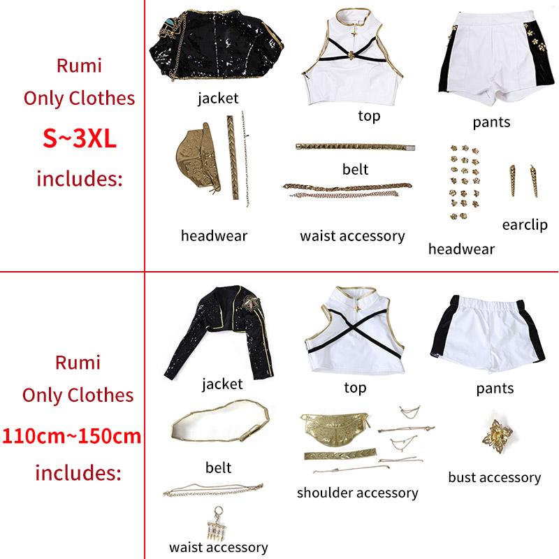 Demon Hunters Rumi Zoey Mira Cosplay Costume Wig Black Stage Performace Suits Kpop Idol Role Play Halloween Carnival Outfits