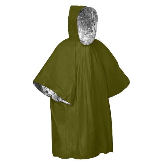 Noodoverlevingsponcho met thermische capuchon, draagbare outdoor deken met waterdichte en winddichte folie, ideaal voor kamperen, wandelen en reizen.