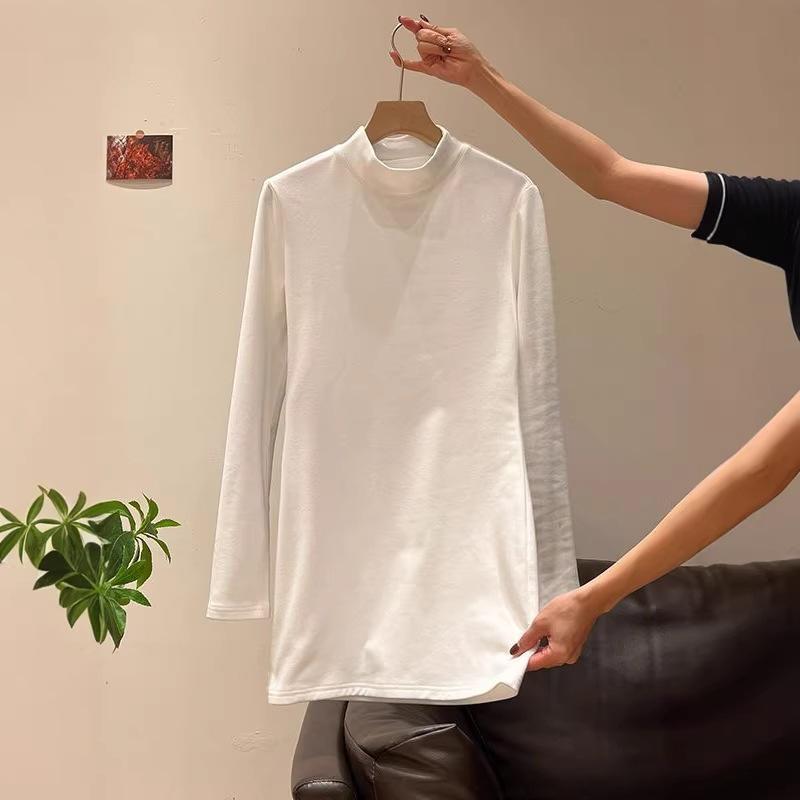 

Women s Mid-High Neck Fleece Slimming Long Sleeve Base Layer Autumn/Winter Top Small белый
