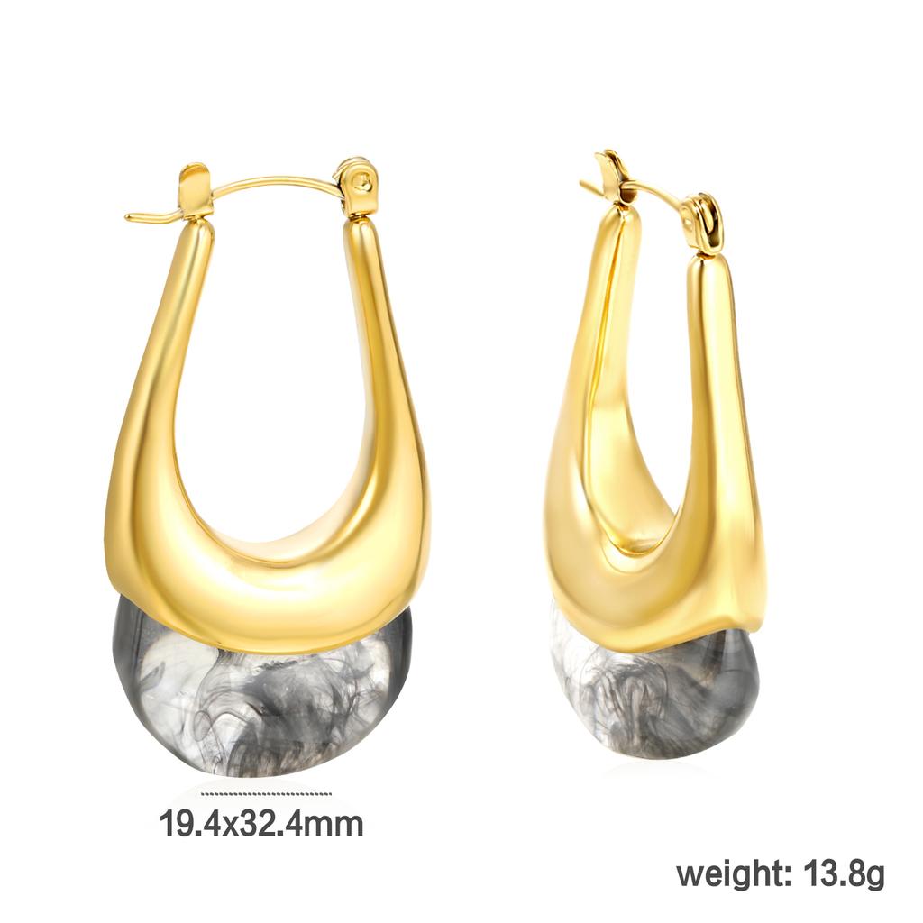 French Maillard Vintage Fashion U-shaped Resin Earrings Light Luxury High-end Stainless Steel Girls' Personalized Jewelry