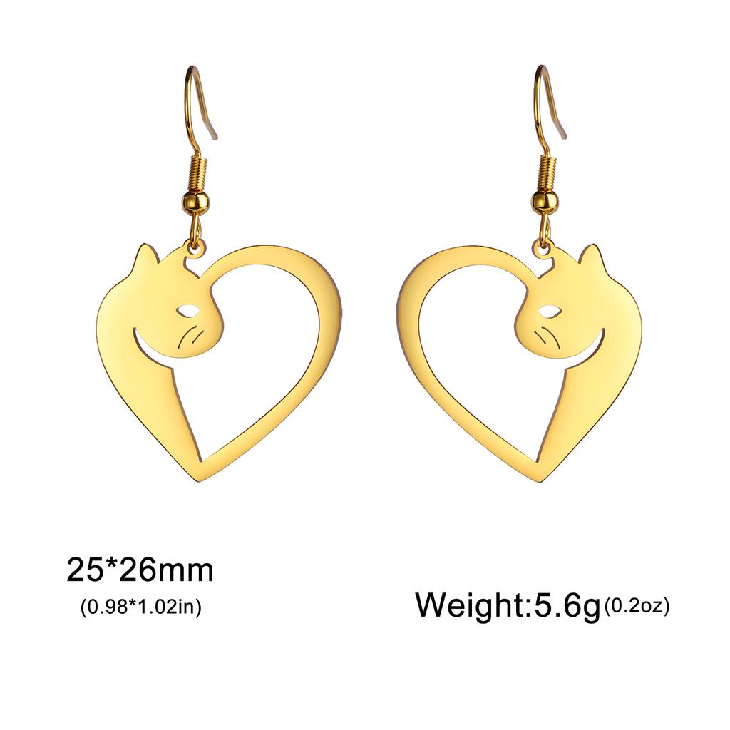 Cazador Cute Cat Kitten Heart Pendant Earrings Stainless Steel Gold Color Animal Drop Earrings for Women Jewelry Birthday Gift