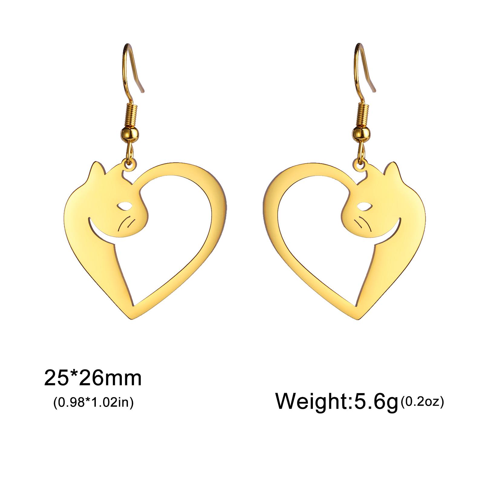 Cazador Cute Cat Kitten Heart Pendant Earrings Stainless Steel Gold Color Animal Drop Earrings for Women Jewelry Birthday Gift