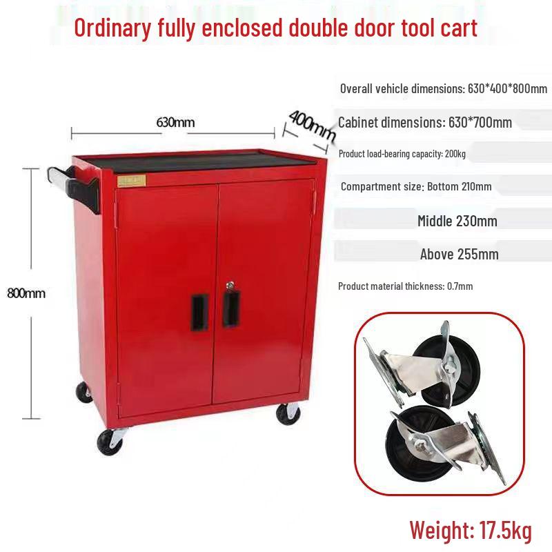 Movable Three-Layer Hand Cart: Multi-functional Auto Repair & Household Tool Box with Cabinet Door