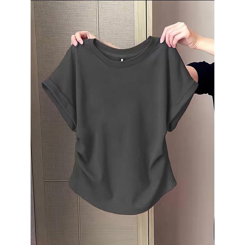 Lotus Root Pink Slimming Cotton T-Shirt for Women, 2026 Style with Cap Sleeves and Cinched Waist.