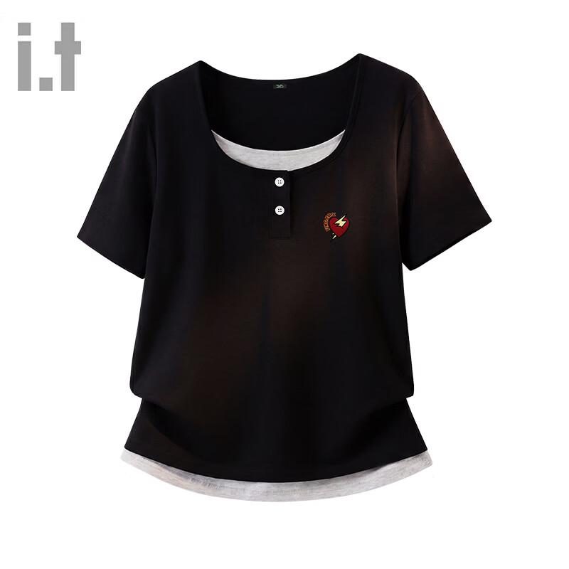 Fingercroxx Women s Faux Two-Piece Short Sleeve T-Shirt S