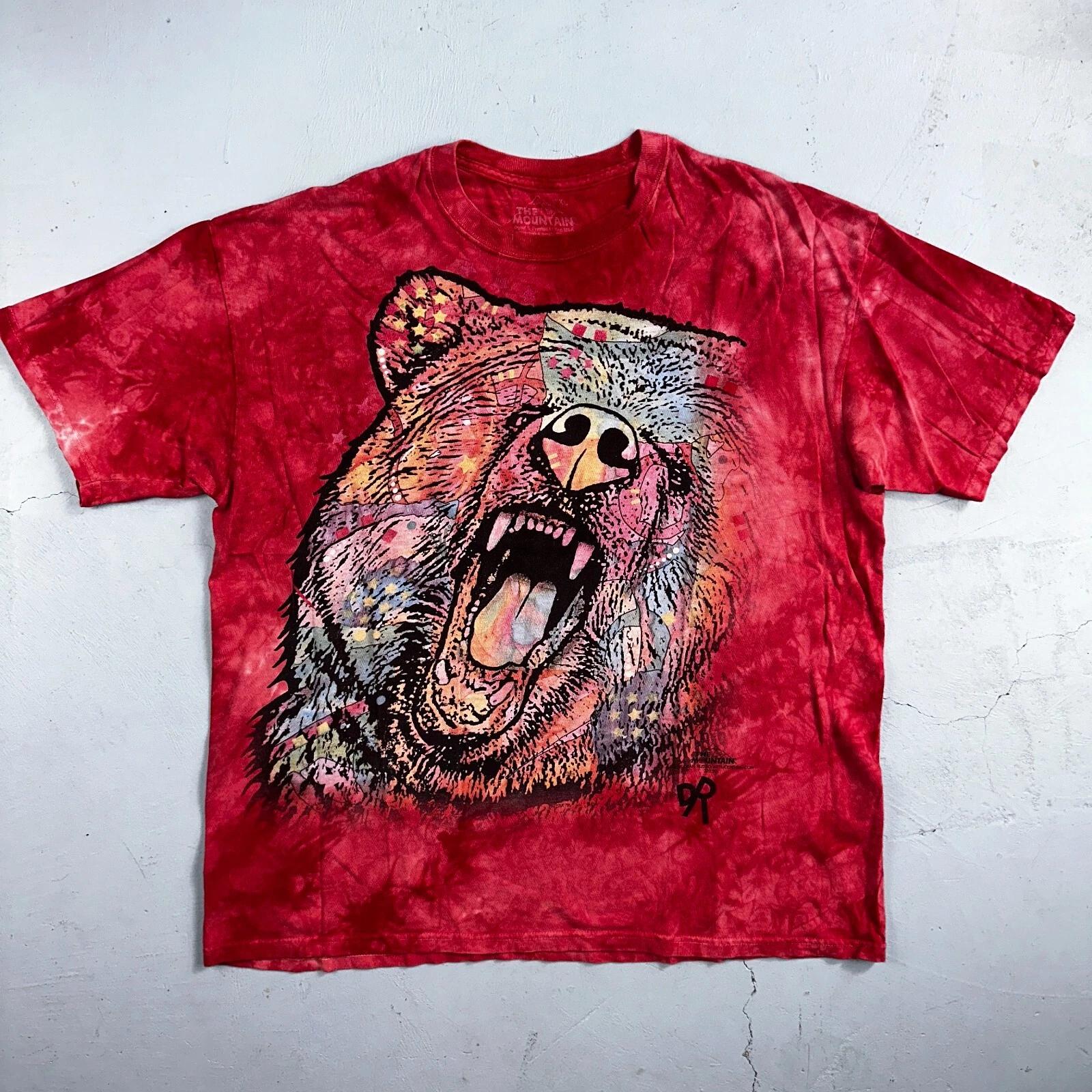 Горный Медведь Красная Тай-дай Винтажная Футболка XL Y2K Охота Аляска Укус XL