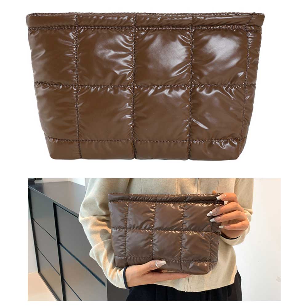 Women Toiletry Bag Padded Quilted Makeup Storage Bag Large Capacity Makeup Organizer Bag Solid Color Puffer Makeup Bag