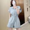 Summer French new onesie women's Hong Kong flavor casual temperament high waist and thin jumpsuit hooded jumpsuit shorts set