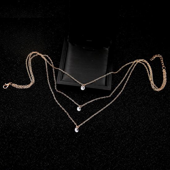 Multi-layer Party Date Jewelry Women Three Rhinestones Choker Necklace