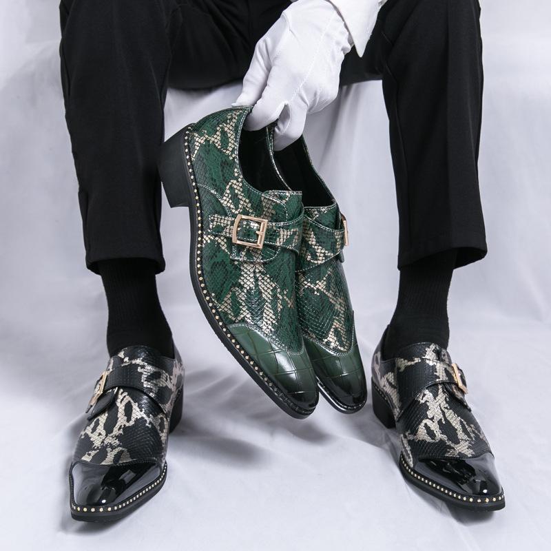 Large size men's shoes python pattern business large size leather shoes men's Monk shoes foreign trade men's pointed glossy loafers