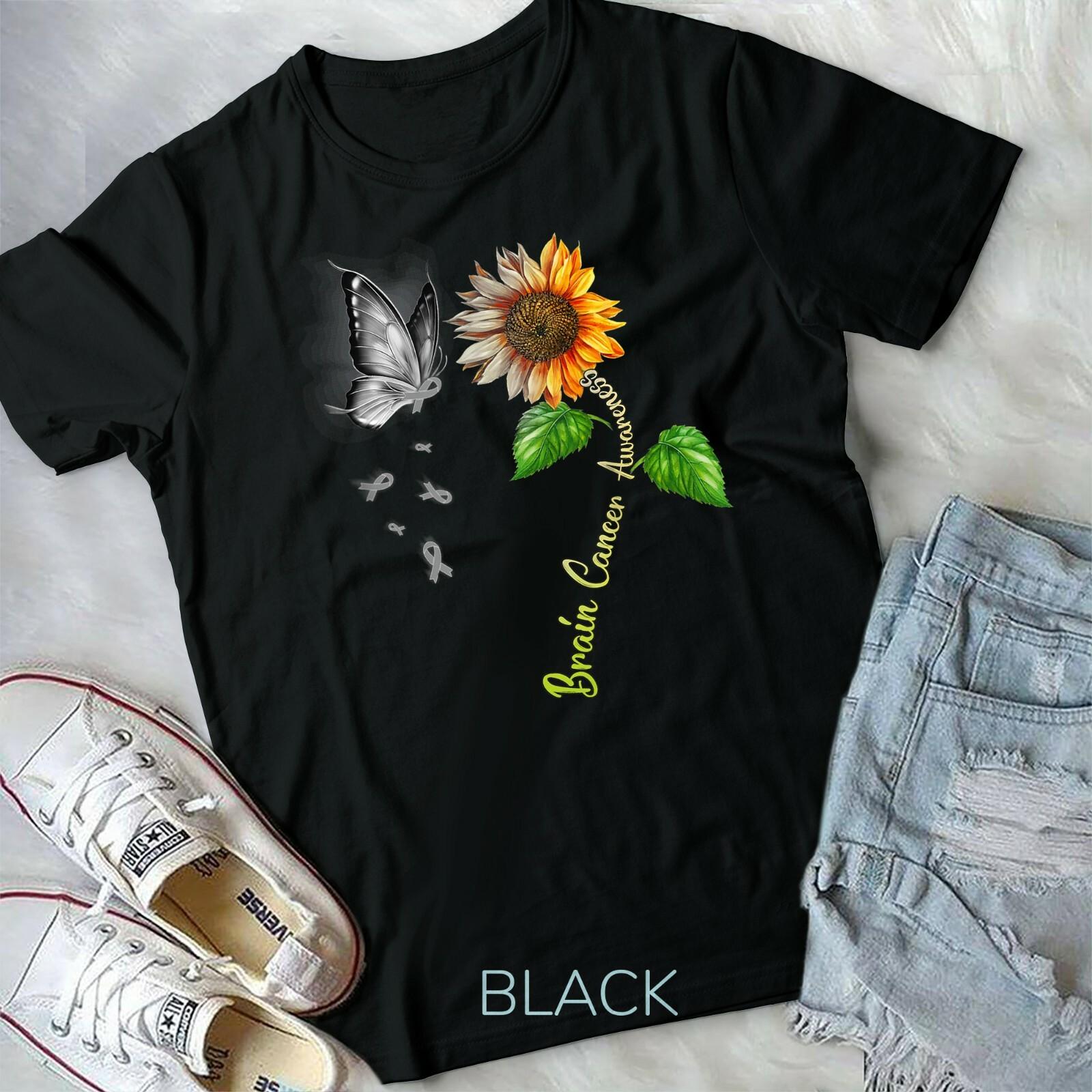 Butterfly Sunflower Brain Cancer Awareness T-shirt Unisex T-shirt S