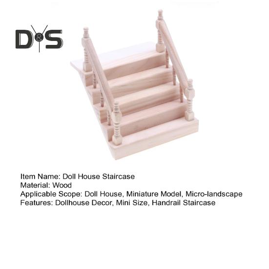 Doll House Staircase Mini Wooden Furniture Handrail Staircase 1:12 Scale Miniature Stairs for Doll House DIY Micro-landscape Accessories