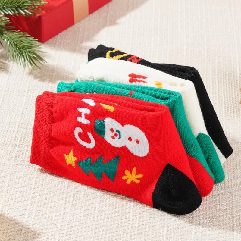 1/3 Paar Damen-Weihnachtssocken mit mittlerer Röhre, Lot glücklicher festlicher Baumwollsocken, Weihnachtsmann, Weihnachtsbaum