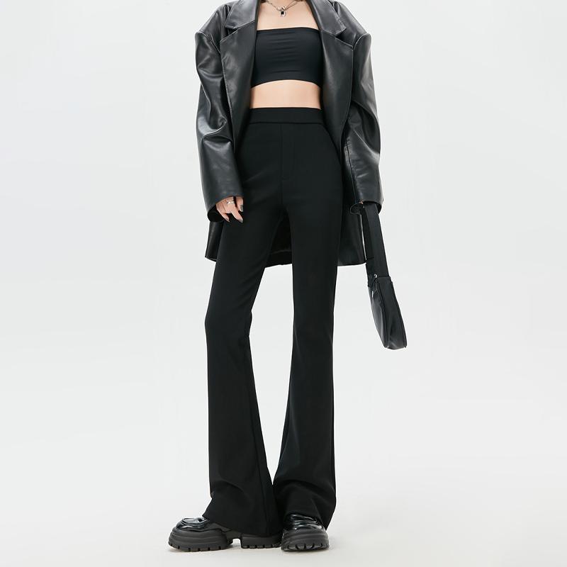 Black Suit Flared Pants Women's Spring Autumn High Waist Slit Trousers Elastic Slimming Trousers Korean Fashion