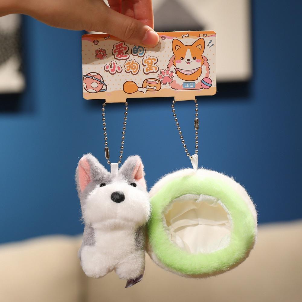 Bag Charm Puppy Nest Plush Keychain Puppy Dolls Schnauzer Plush Pendant  Kids Toy