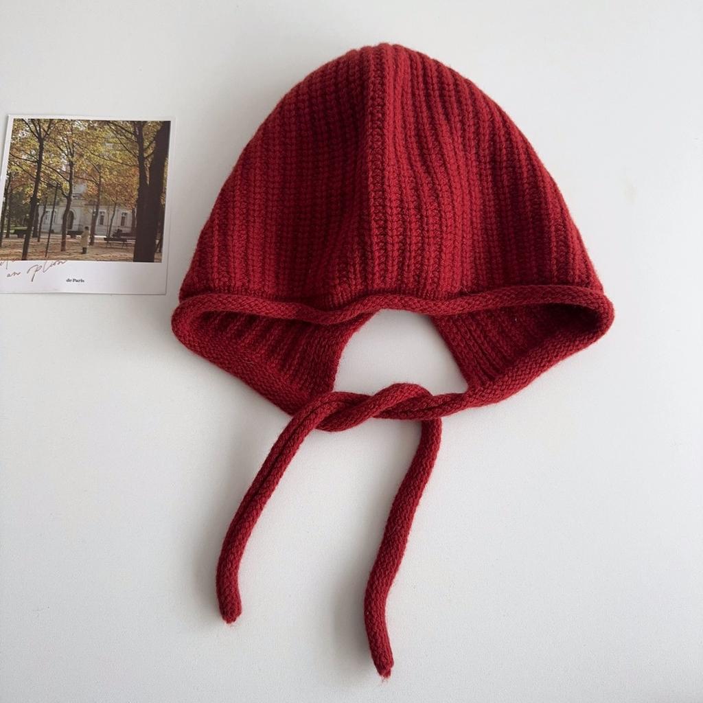 Woolen Knitted Ear-protecting Balacrafa Cap for Women  Winter Christmas and New Year Red Face Enhancing Small Windproof and Warm Head Cap