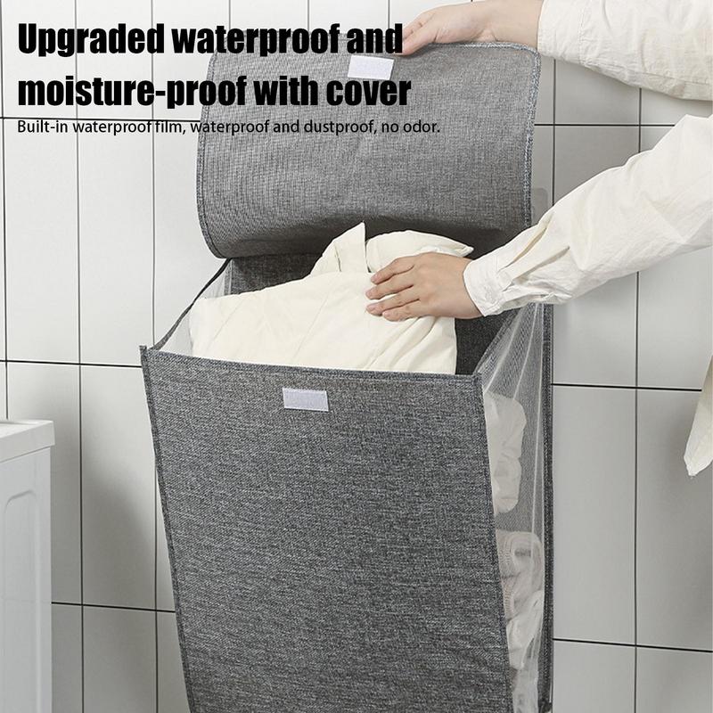 Foldable Adhesive Laundry Basket Hamper Multifunctional Punch Free Wall Hanging Washing Clothes Mesh Hook Organizer