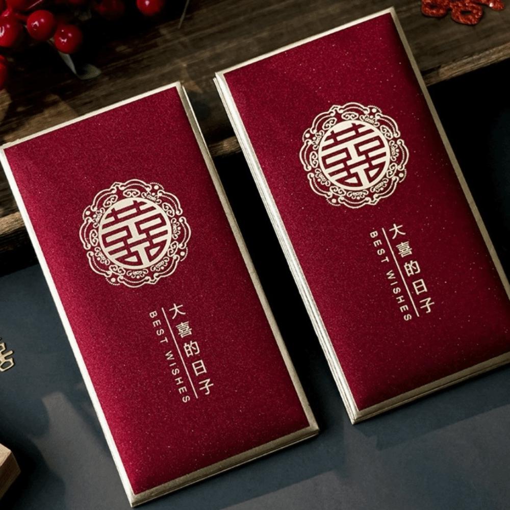 New Year Blessing Words Wedding Red Envelope Pearlescent Paper Spring Festival Mini Money Pocket S/M/L Size Bronzing