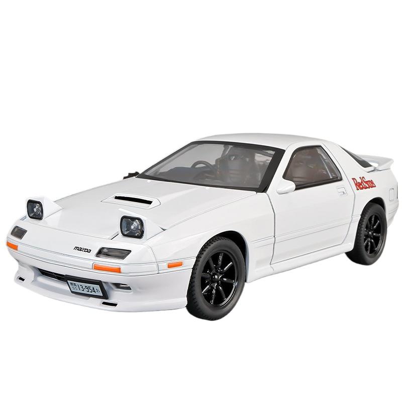 1/32 Mazda RX7 Initial D Miniature Diecast RX-7 Toy Car Model Sound & Light Doors Openable Collection Gift for Children Boy Kid