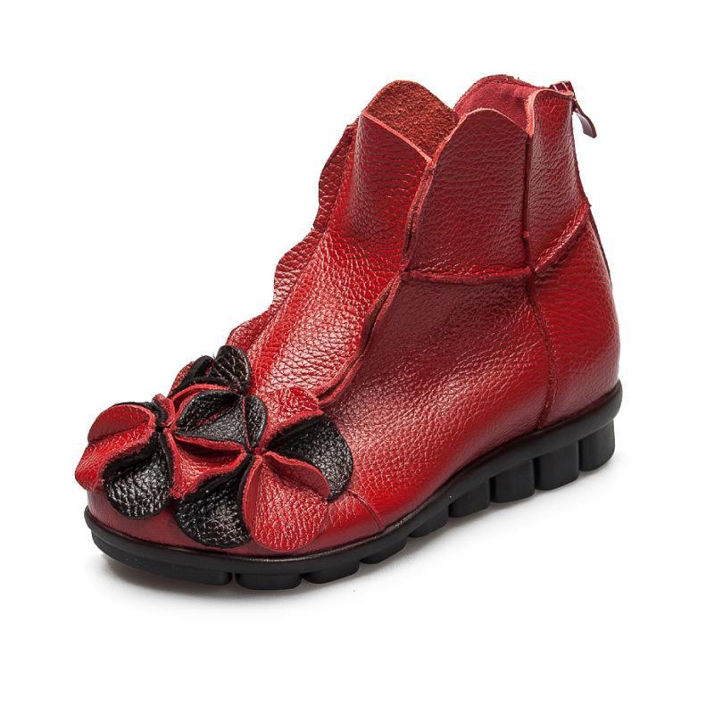 Handgefertigte Retro-Martinstiefel aus echtem Leder für Damen mit dicken Sohlen und Absätzen, Reißverschluss hinten, kurzes Design für Herbst und Winter