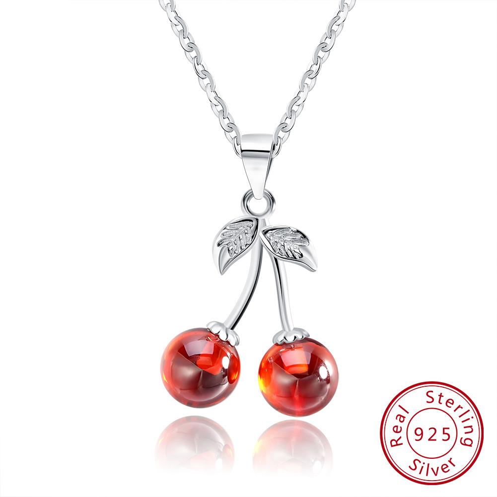 

Effie Queen Real 925 Sterling Silver Necklaces with Red CZ Stone Cherry Pendant Fashion Jewelry Statement for Women BN03