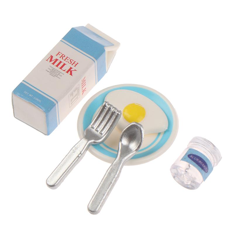 6Pcs Dollhouse Miniature Eggs And Milk Toys Doll Food Kitchen Accessories