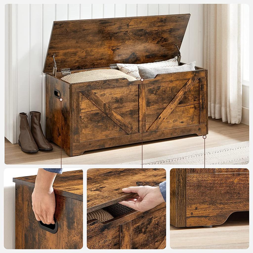 VASAGLE Storage Chest, Storage Bench, Blanket Box with 2 Safety Hinges, Shoe Storage Bench, Barn Style, 40 x 100 x 46 cm, for Hallway, Bedroom