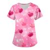 Women's Fashion V-neck Short Sleeve Workwear With Pockets Valentine's Day Printed Tops