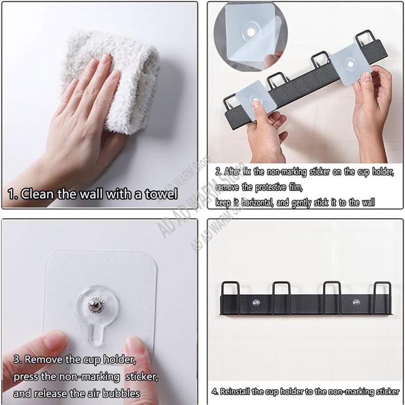 

AD23-2Pcs Wall-Mounted Mug Holder Mug Hooks No Drilling,Mug Rack Hooks With 4 Cup Holders чёрный