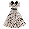 Damen Casual Polka Dot Print Kurzarm Midi Kleid mit Kragen - Leicht für den Sommer