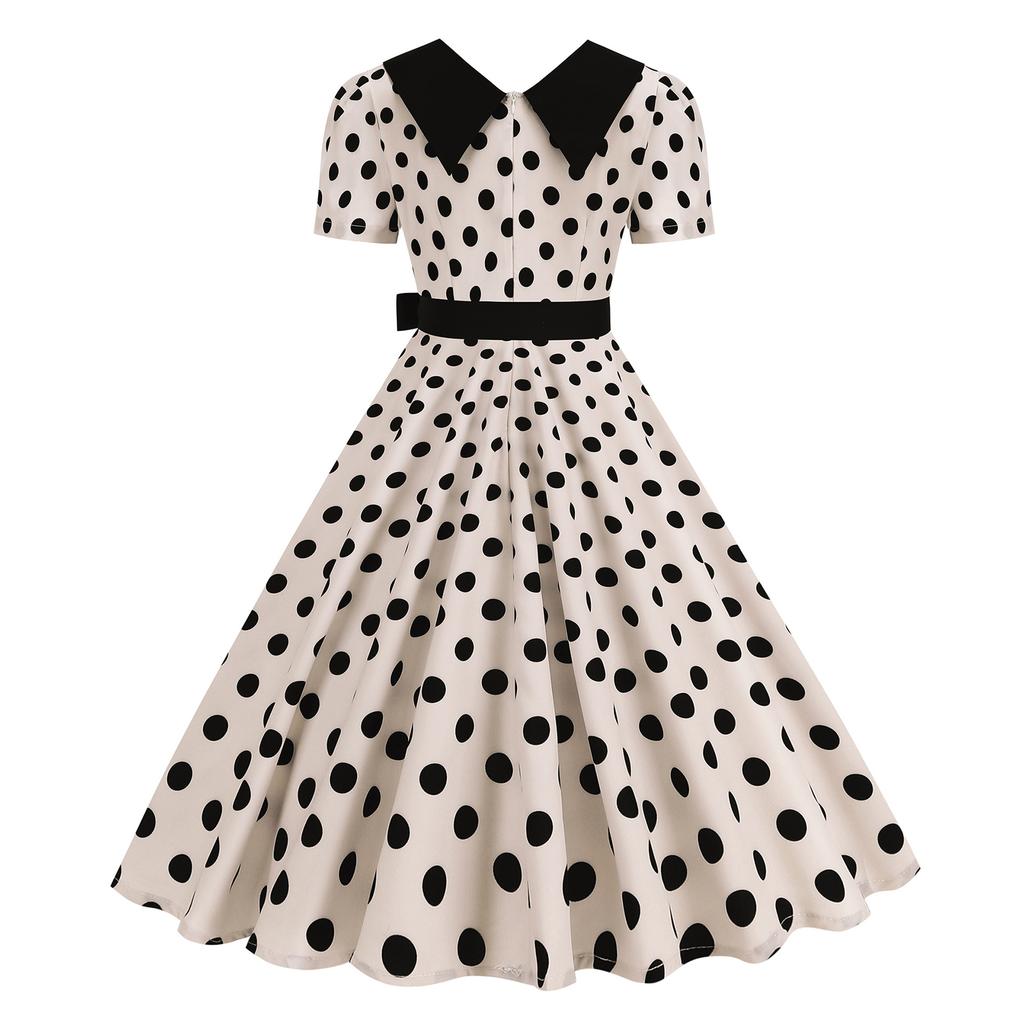 Damen Casual Polka Dot Print Kurzarm Midi Kleid mit Kragen - Leicht für den Sommer