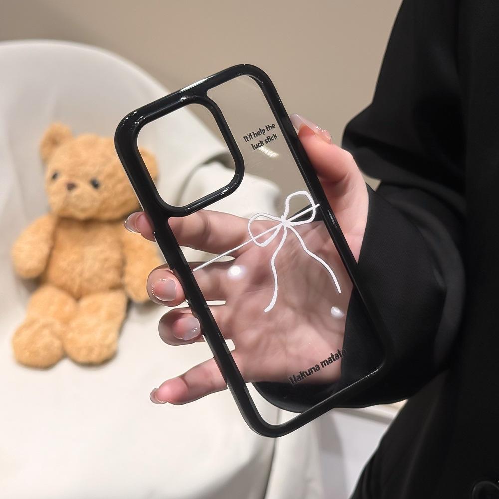 Ins Wind Love Bow Bracket Is Suitable for Apple 16PRO Mobile Phone Case Acrylic Transparent iPhone14/15.