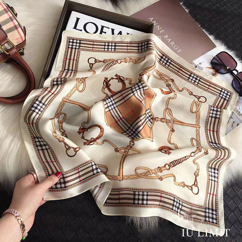 High-End Women's Lightweight Silk Square Scarf - Temperament Print Neckerchief for Neck Protection and Decoration.
