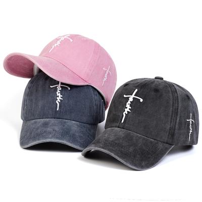 Unisex Letter Cross Embroidery Wash Baseball Caps Spring and Autumn Outdoor Adjustable Casual Hats Sunscreen Hat