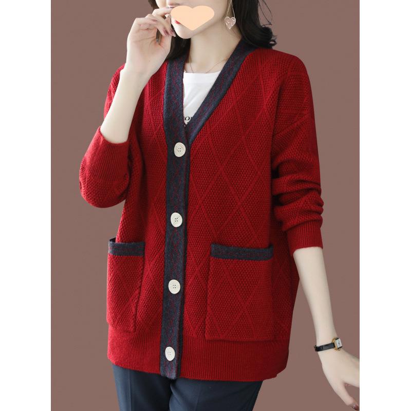 Knitted Cardigan Women's Sweater Jacket Spring and Autumn Loose V-neck Sweater Top