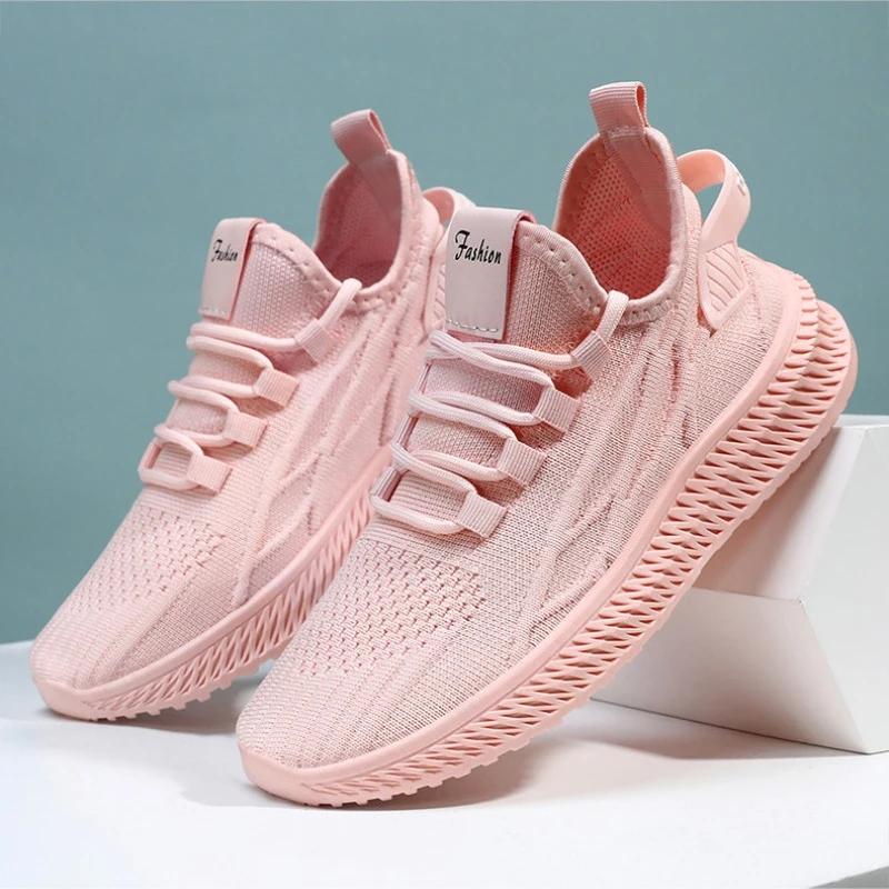fashion Spring Yellow Casual Shoes Breathable Lightweight Sports Sneakers Women Lace-up 2024 Woman Fashionable Comfort Mesh Flat Shoes