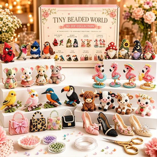 Tiny 3D Beaded Animal DIY Kit, Cute Animal Beading Craft Set, Handmade Bead Art Mosaic Kit, Stress Relief Creative DIY Decoration Gifts for Adults