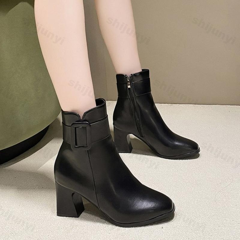 Damenschuhe Seitenreißverschluss Damenstiefel 2026 Mode Spitze Warm und Elegant Schnalle Hohe Qualität Kurzes Fleece Knöchelhohe Stiefel