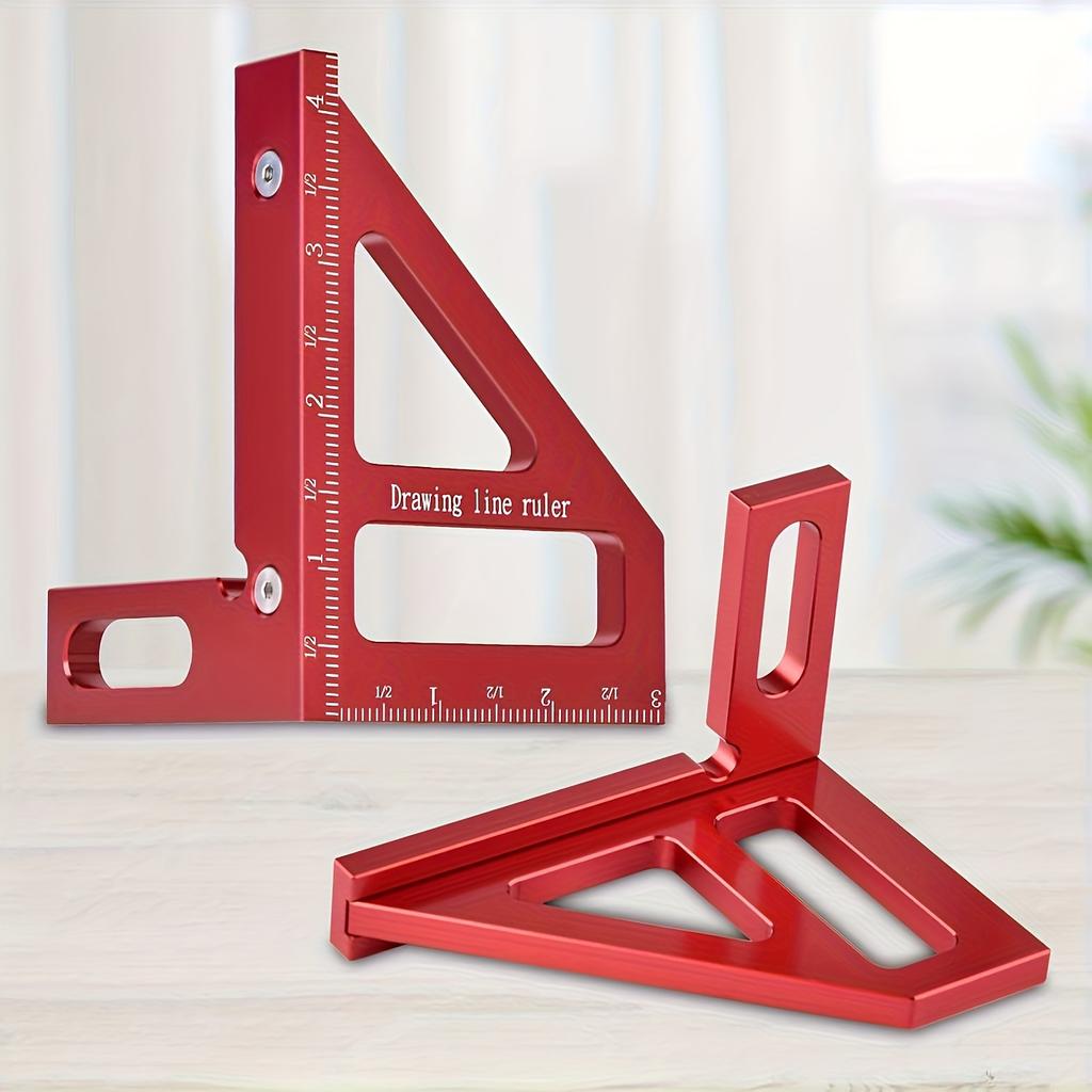 Aluminum Alloy Triangle Ruler, Multi-Angle Measurement, 45 and 90 Degree Drawing Line Ruler, Woodworking Drawing Corner Ruler
