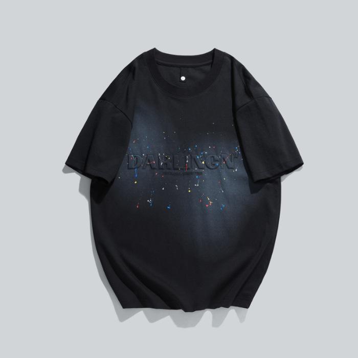 

Mens Short-sleeved Summer Thin Comfortable Fit Round Neck Top Embroidered Leisure Top 4XL чорний
