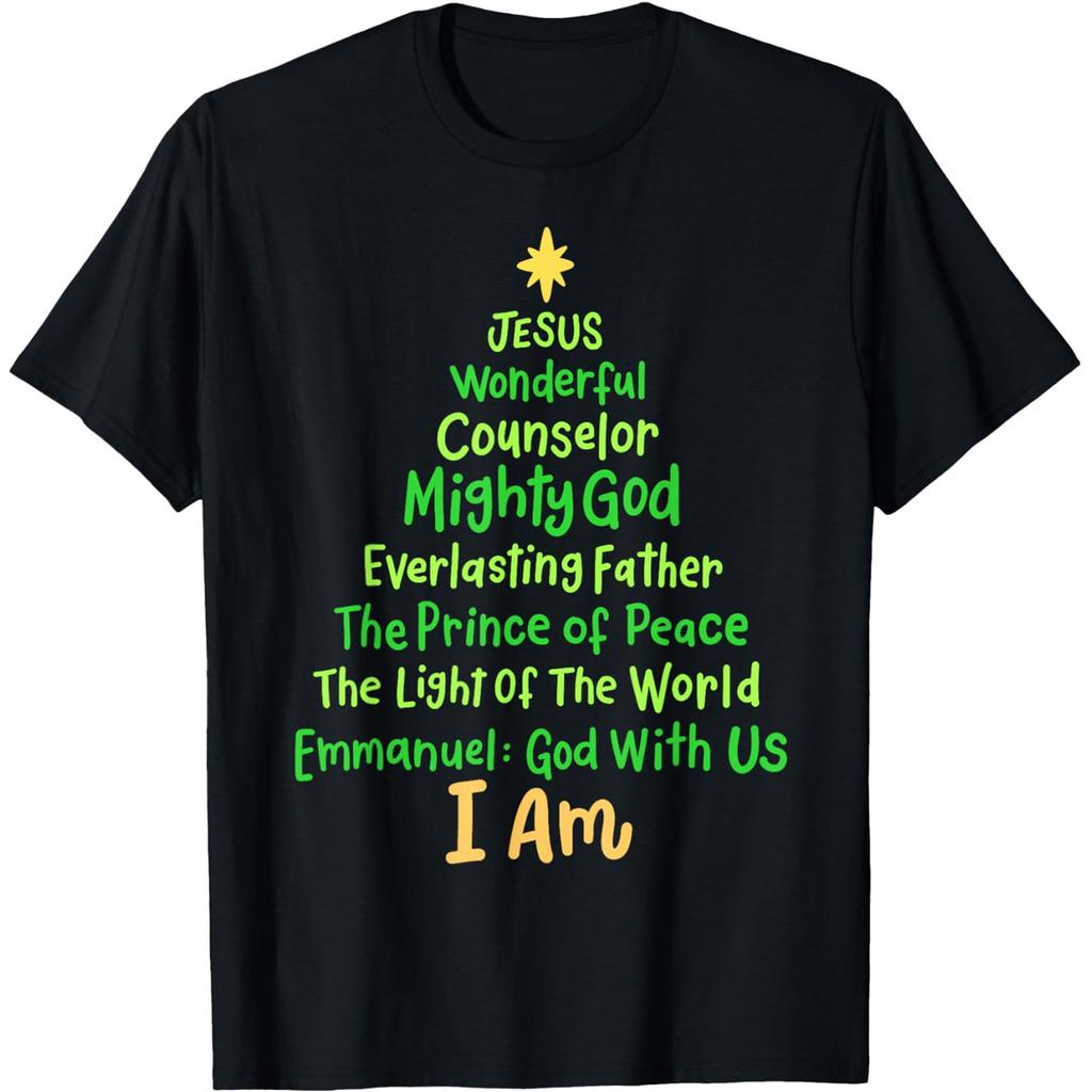 Christian Christmas Jesus Bible Xmas Tree T Shirts Men Pure Cotton Humor Streetwear Tee Shirt Short Sleeve Unisex Loose Clothing