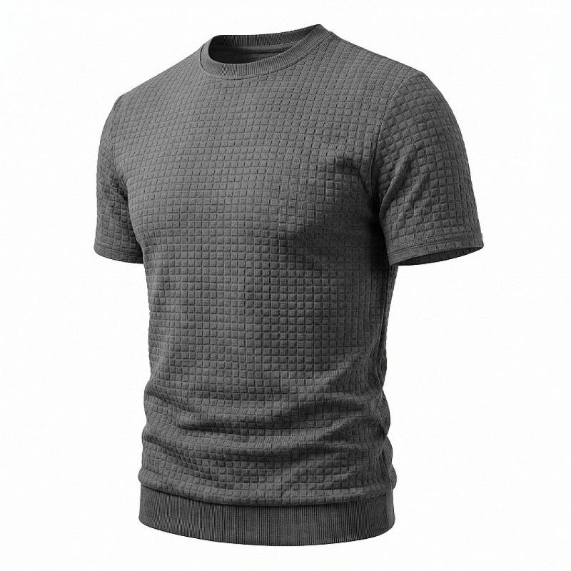 Men Simple Casual Old Money Textured Crew Neck Short Sleeve T Shirt