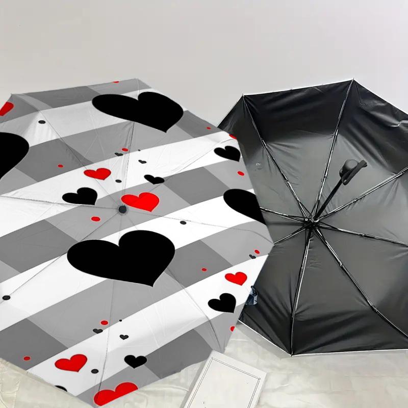 1PC Heart Love Automatic Open/Close Umbrella Compact Folding Umbrella with 8-Rib Shaft Lightweight Esign, Highquality Fabric1182A