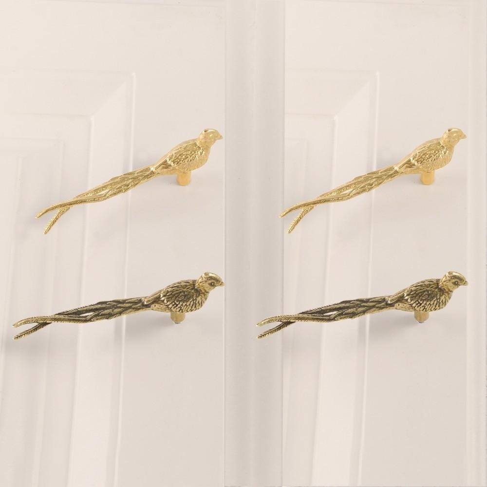 Retro Longtail Bird Brass Handle Vintage Furniture Hardware Cabinet Door Knobs Push-pull Gold Wardrobe Drawer Pulls Furniture