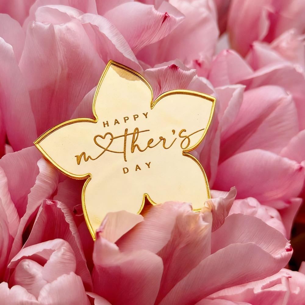 9Pcs/set Gold Flower Shape Mother's Day Cupcake Decor Acrylic Heart Best Mom Party Baking Cakes Dessert Decorations Supplies